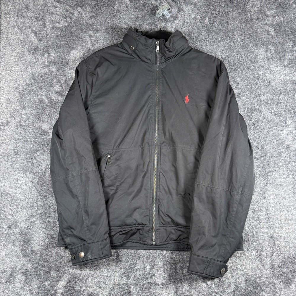 Polo Ralph Lauren Mens Black Fleece Lined Full Zip Jacket Red Pony Logo Size M